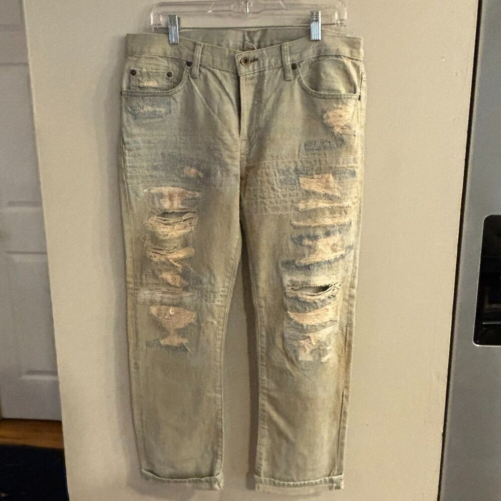 NSF Distressed Straight Leg Jeans in Faded Olive